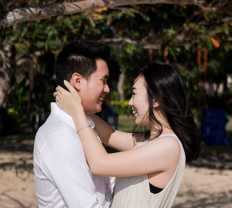 Romantic embrace after proposal at Sofitel Nusa Dua Beach Bali