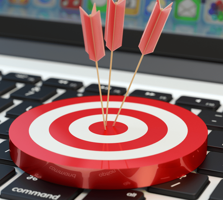 a red target target with three arrows in the center of a target