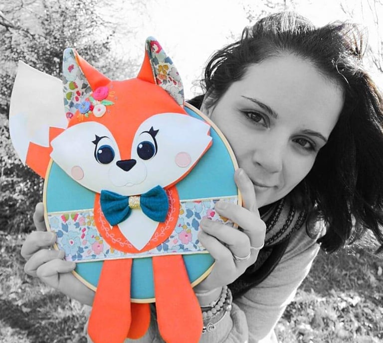 trophée Renard Gabrielle, décoration chambre enfant personnalisé ,  broderie main