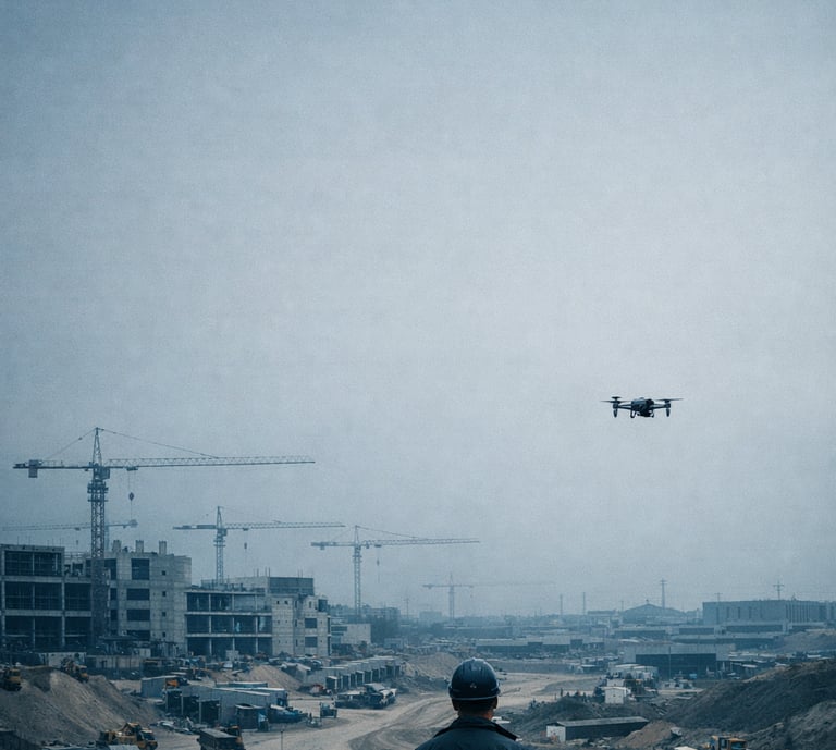 Professional drone operator conducting a commercial inspection on a construction site