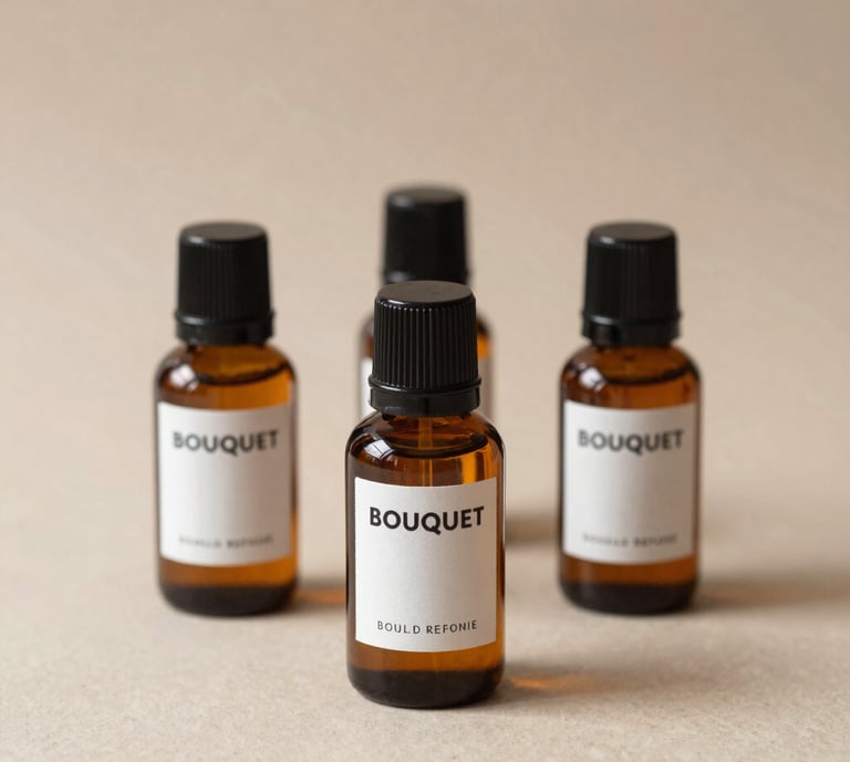 Close-up of artisan carefully blending natural essences in a bright, clean laboratory.