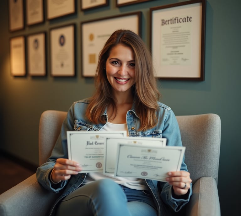 a photo of Sanem Aydın Yayla holding her certificates