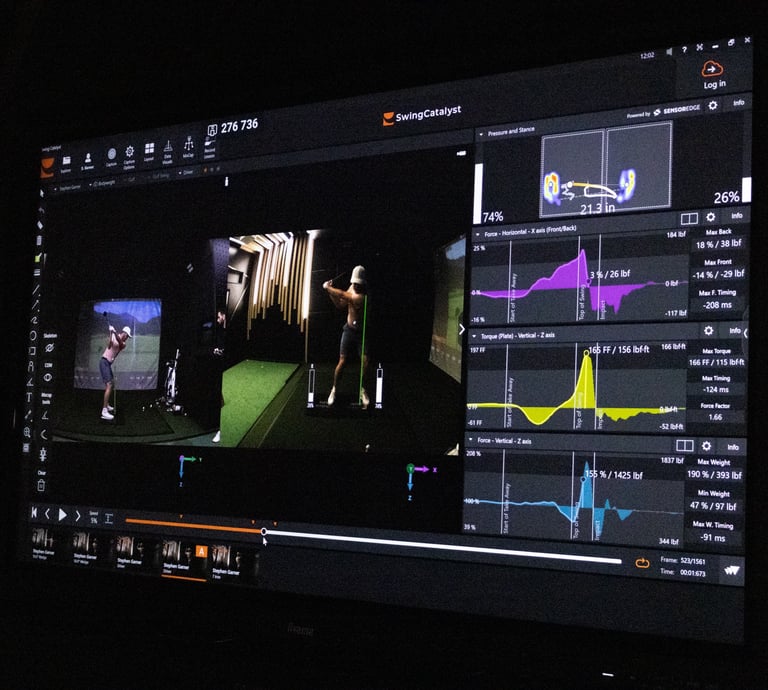 A screen showing high-tech golf analysis using video technology