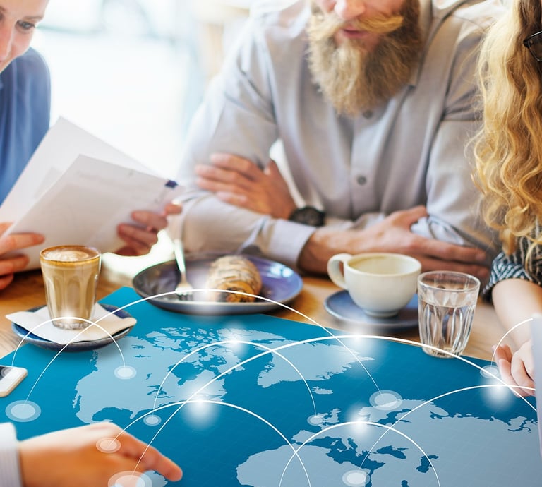 business discussions around a map