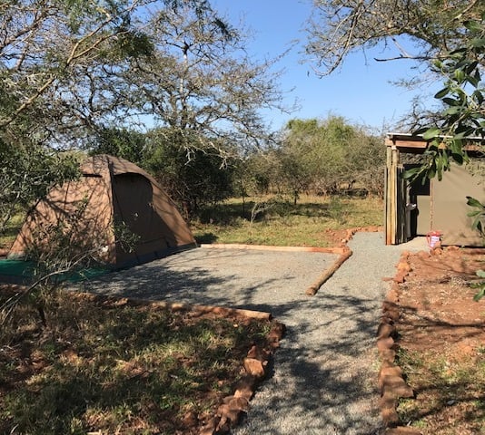 Glamping dome tent site with private bathroom at Albizia Tented Camp in Hluhluwe