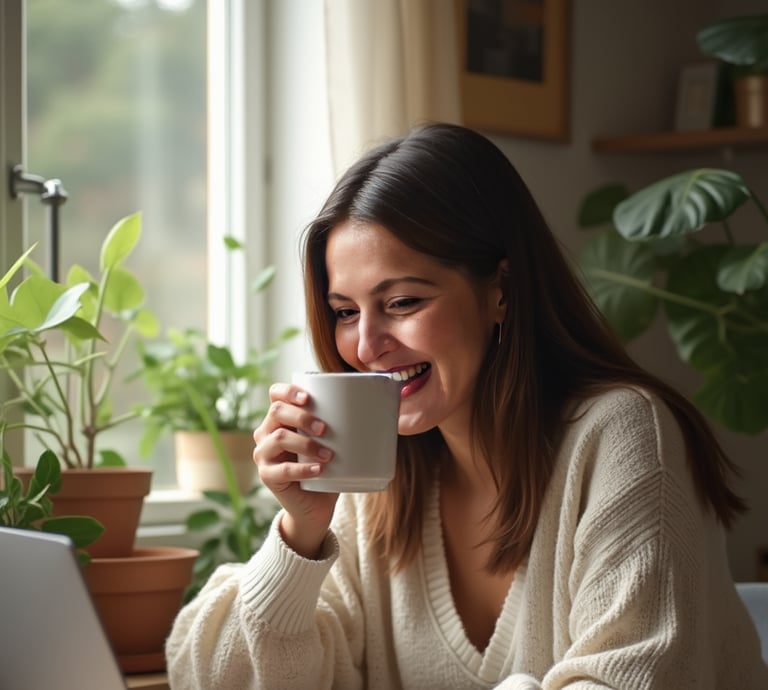 a photo of Sanem Aydın Yayla working online at home