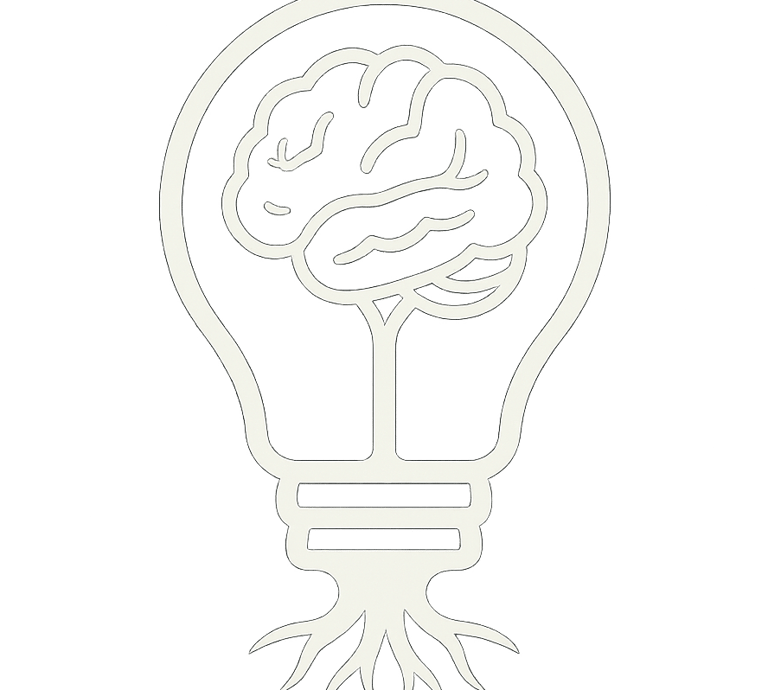 A light bulb with a brain and root - The ThinkRoot