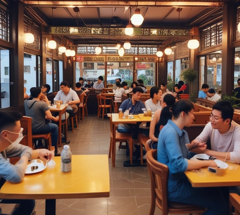 A vibrant warehouse filled with neatly stacked food packaging boxes and bottles of Chinese sauces ready for export.