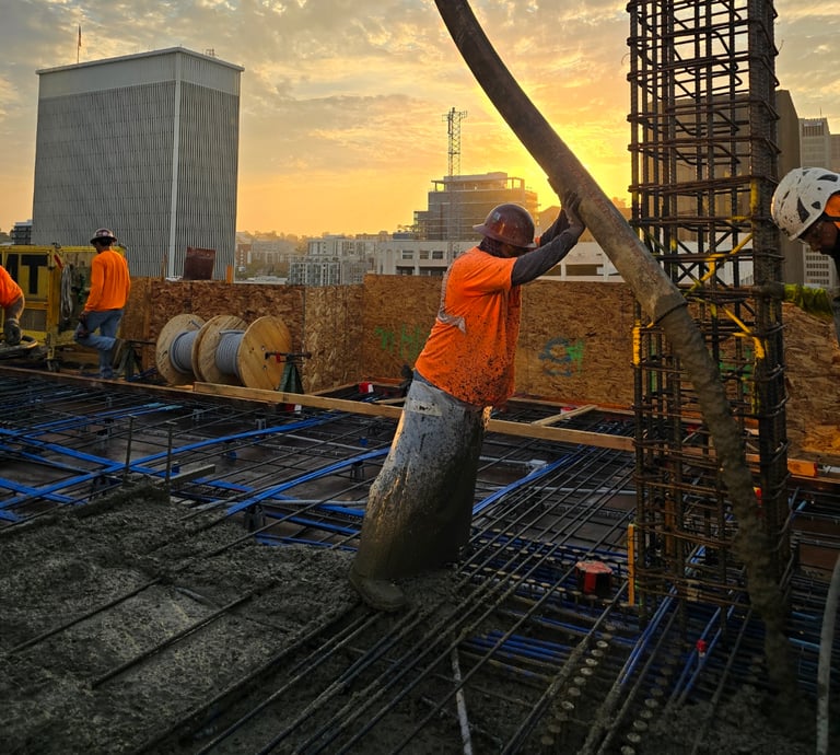 a man is working a large cement pump