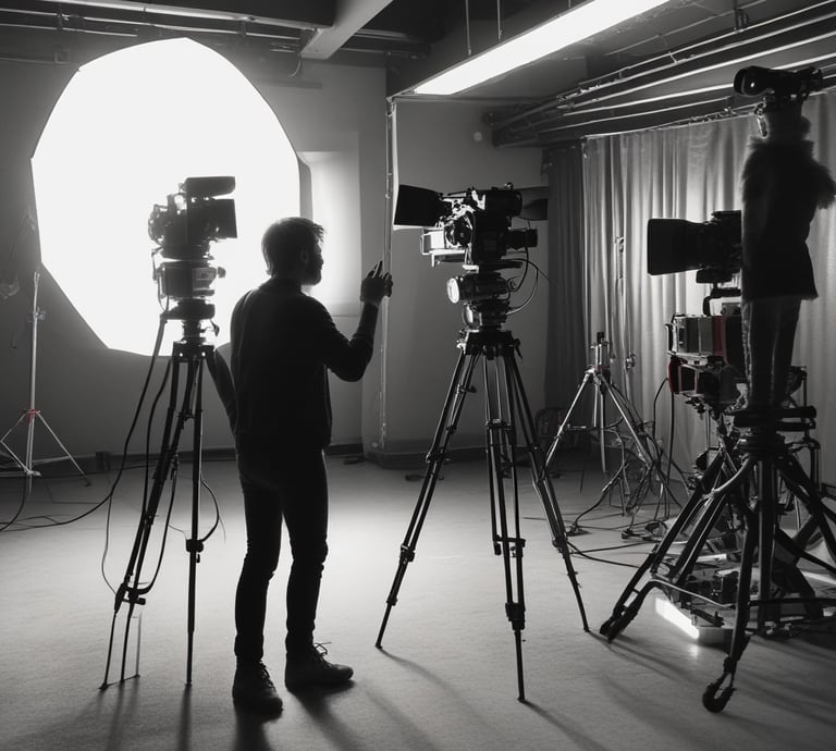 a man is taking a photo of a camera and a camera