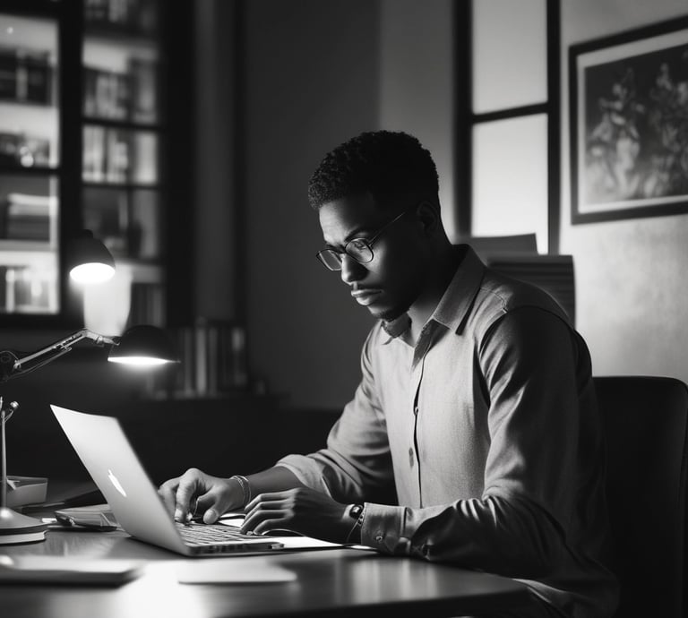 A friendly team collaborating over laptops in a bright, modern office space.