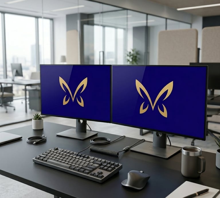 Dos monitores mostrando el logo de una agencia de marketing digital, enfocada en estrategia y trabajo digital. 
