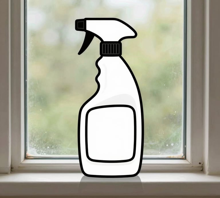 A friendly cleaner wiping a large window with a bright smile.