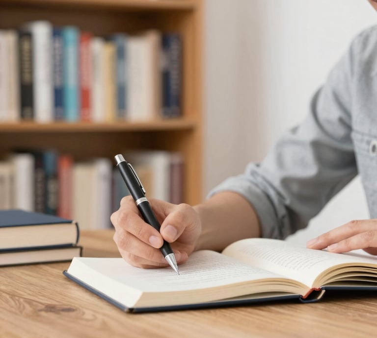 Portrait of the author seated in a softly lit library, exuding calm confidence.