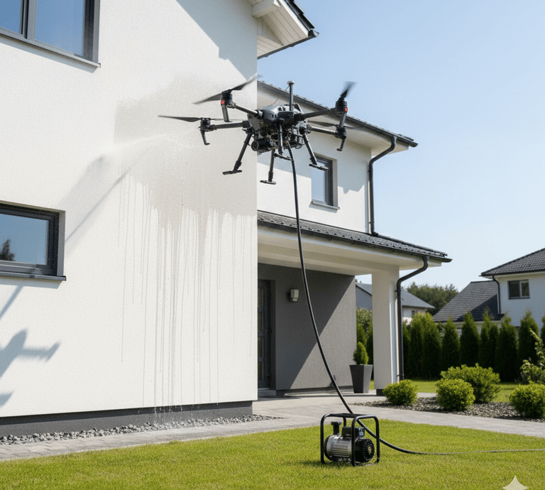 Dron myjący dom jednorodzinny