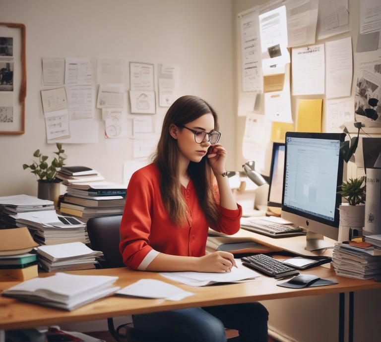 A vibrant workspace showing a team collaborating on social media campaigns with laptops and notes.
