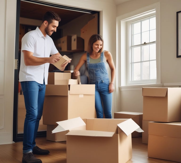 A professional mover carefully packing fragile items with bubble wrap and sturdy boxes.