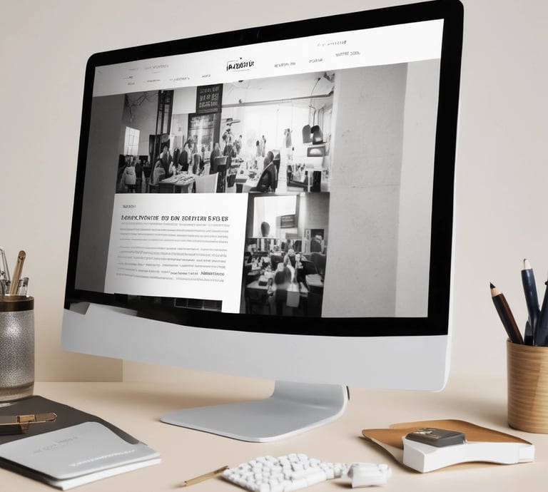 A friendly team collaborating on website design in a bright modern office.