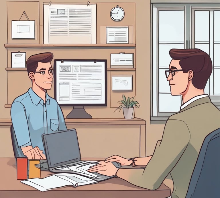 A friendly legal consultant discussing property documents with clients in a bright Mumbai office.