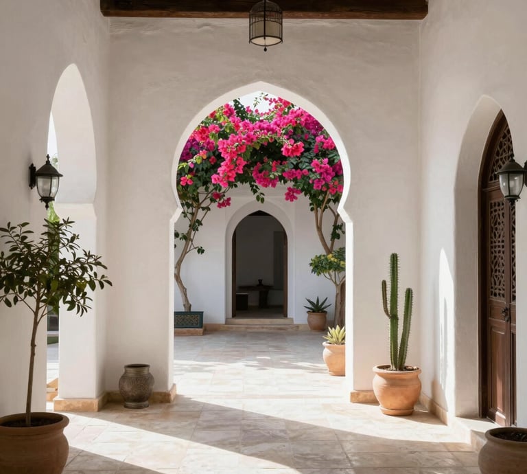 Elegant minimalist office space with natural light and refined architectural details.