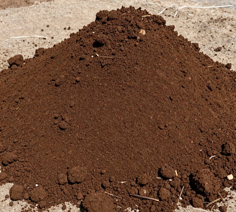 Delivery truck unloading bags of colorful mulch at a sunny backyard