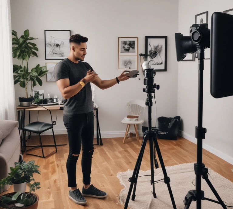 A dynamic team collaborating in a modern office with red and white accents, reflecting brandlent's bold and professional vibe.