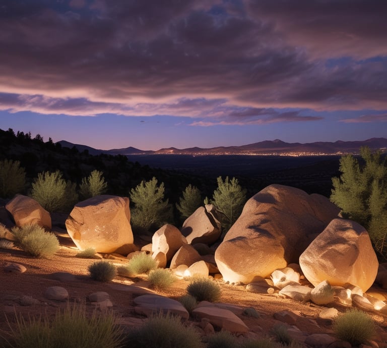 a rock formation in the desert with a sunset