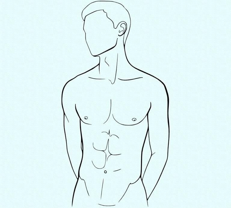 Minimalist male figure sketch in profile — clean black line drawing with visual stillness and Nordic