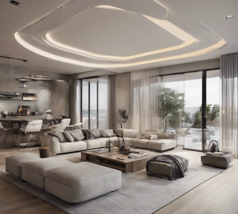 A cityscape with a real estate sign in the foreground, prominently displaying the name and phone number. Surrounding the sign are various buildings with different architectural styles, some with scaffolding and green netting. The scene features a mix of older, worn structures alongside modern glass-fronted buildings. Power lines and construction materials add to the urban complexity.