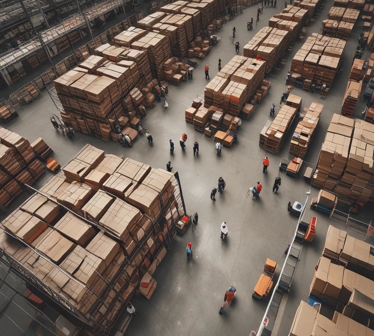 A diverse team of professionals collaborating in a logistics environment.