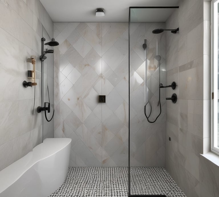 A modern bathroom renovation showcasing elegant fixtures and tiles.