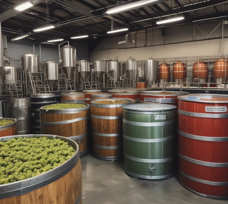 An image showcasing European malts and brewing equipment.