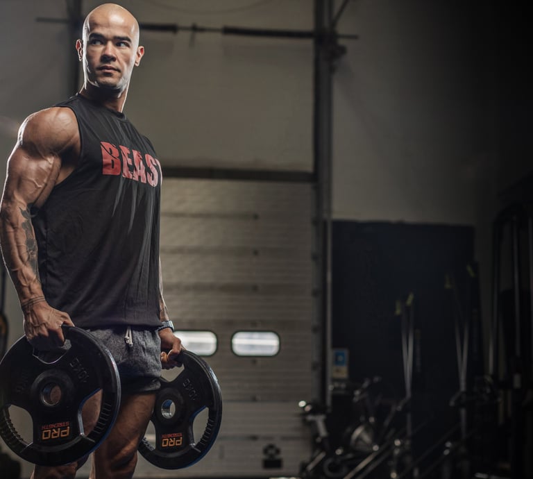 Coach Anderson, East London personal trainer, holding two weight plates.