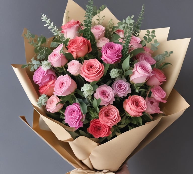 A hand holds a small plastic container filled with fresh green microgreens, with a thin layer of white roots visible at the bottom. The container is open, and the background features a wooden surface that suggests a kitchen or dining area.