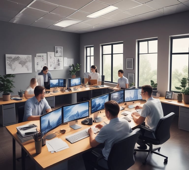 A team of diverse professionals collaborating on AI solutions.