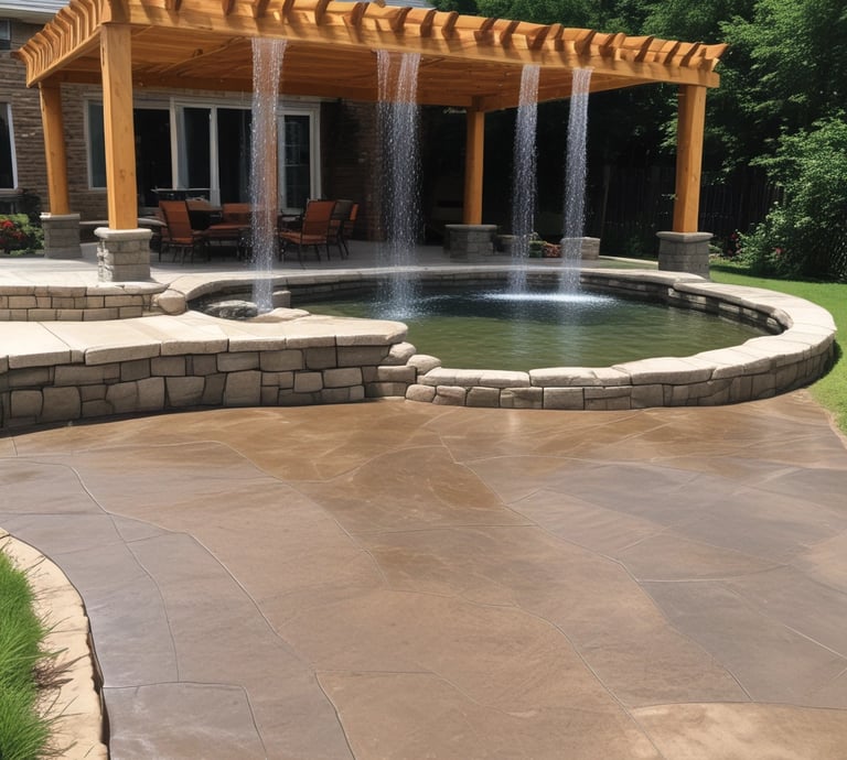 Concrete pavers are laid in a herringbone pattern beside a large, hollow, red clay brick. The textures of both materials are prominent, showing detailed grooves and rough surfaces.