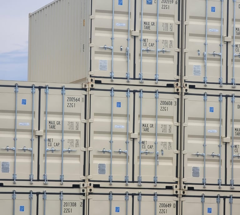containers stacked in piles for storage