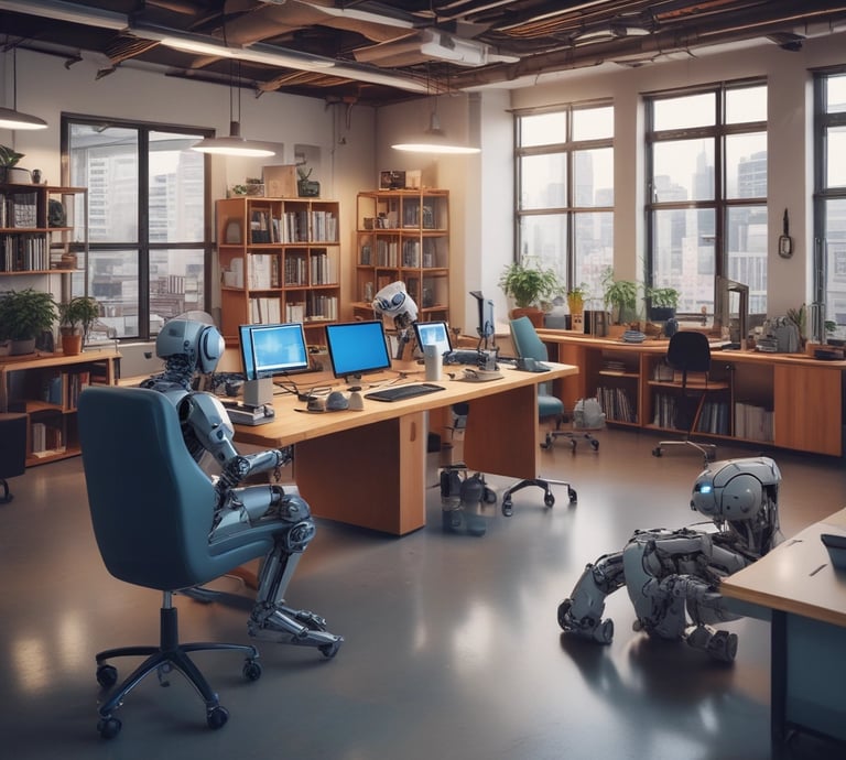 A vibrant office space showcasing a collaborative team environment.