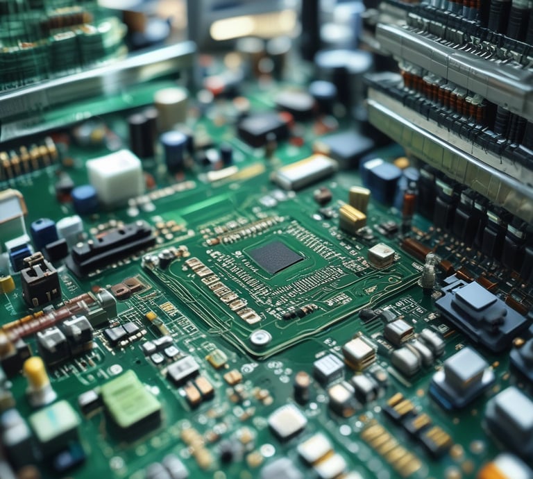 A close-up view of an industrial electronic component labeled with the brand Mitsubishi. The component is mounted in a white casing with several screws and connectors visible.