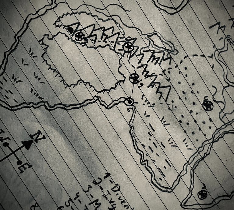 A stylized image of a hand drawn map of Ecogia