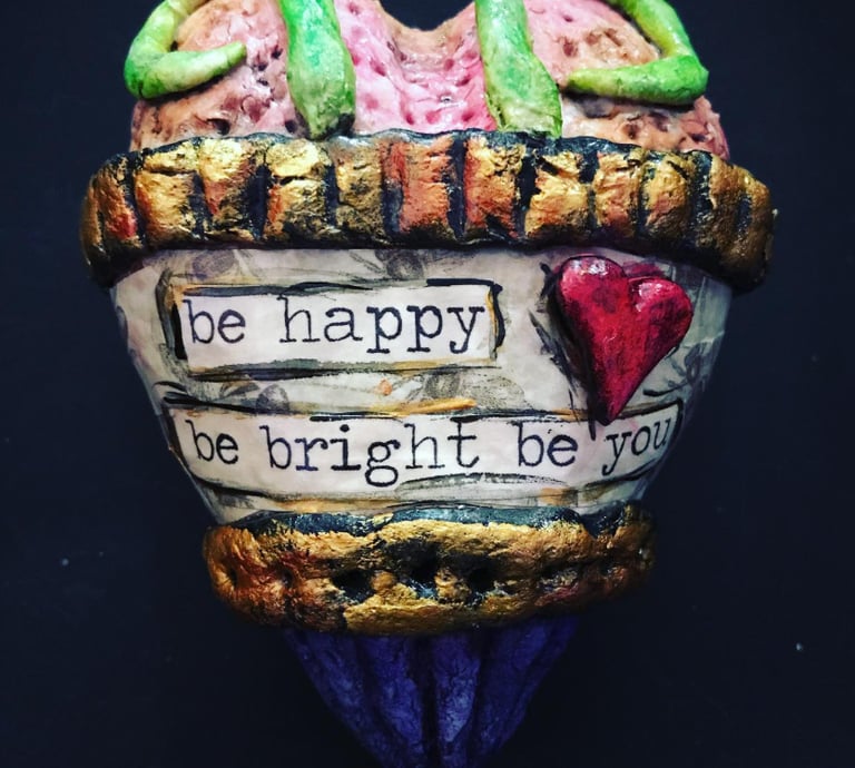 hand painted ceramic art - be happy