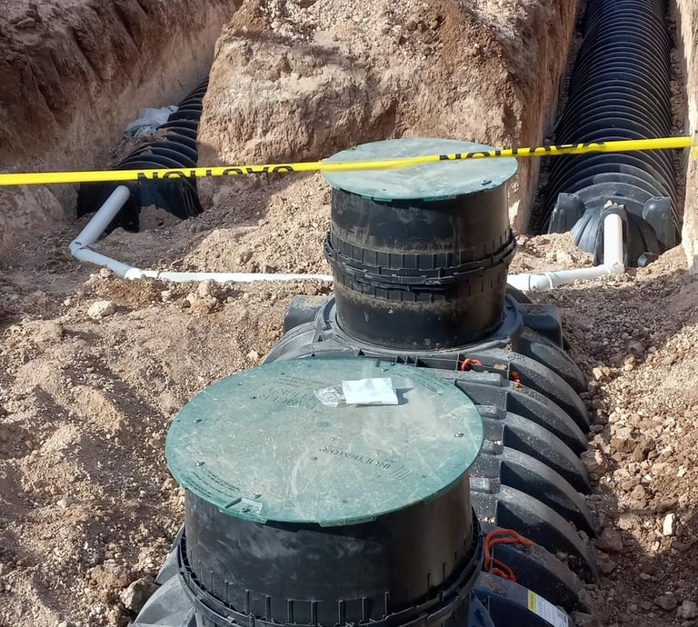 Inlet side of a Infiltrator Septic Tank in Brownfield, Texas with Red Dirt Ditching and Septic LLC