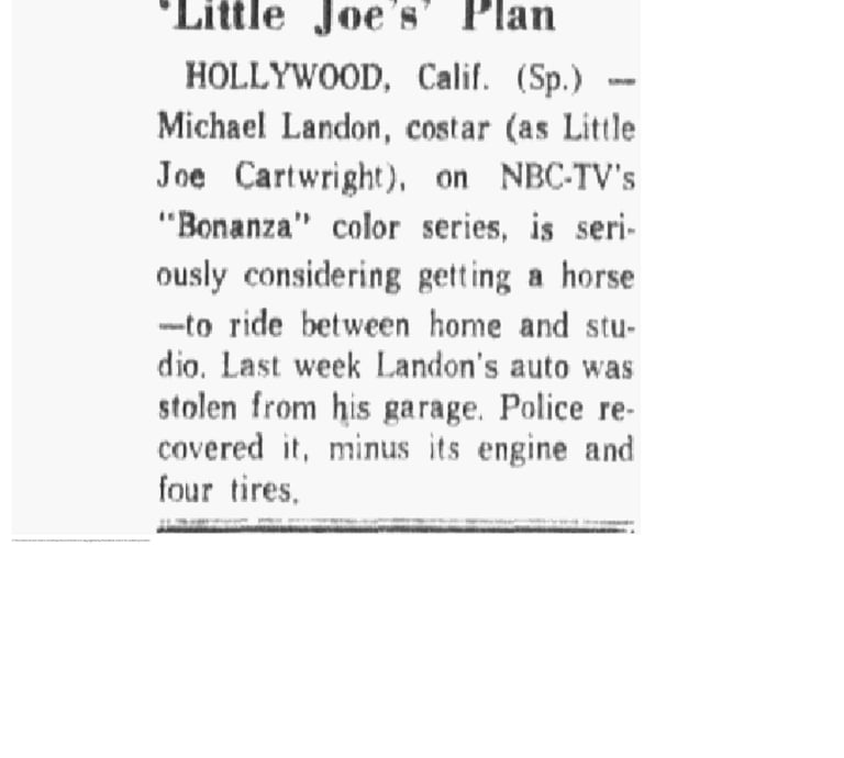 1962 article about Michael Landon - Little Joe's Plan