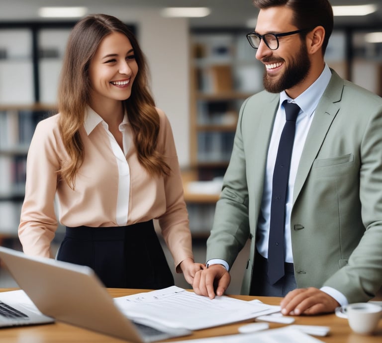 A modern multi-story office building with a distinctive wavy architectural design. The facade is made predominantly of glass and metal, with an array of vertical and horizontal lines creating a grid-like pattern. There are signs for 'National Insurance' and 'Parking 24x7' visible in multiple languages. The structure appears robust and industrial.