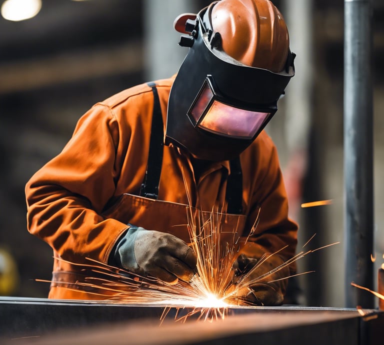 a man in a welding helmet welding a piece of metal