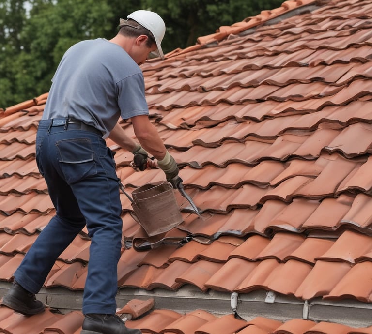 A modern roofing team working on a house.