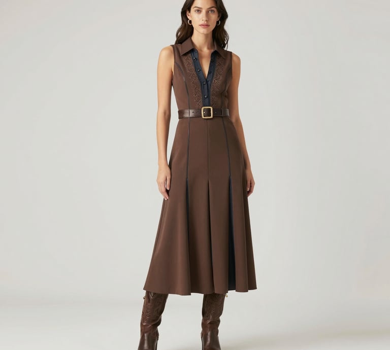 A stylish dress displayed on a mannequin with soft natural lighting highlighting its fabric texture.