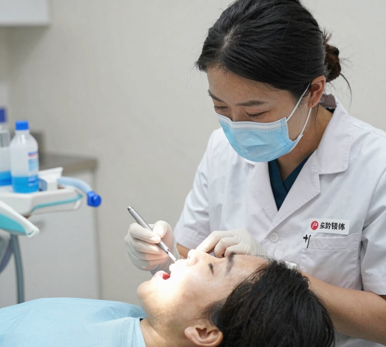 A smiling patient receiving dental care.