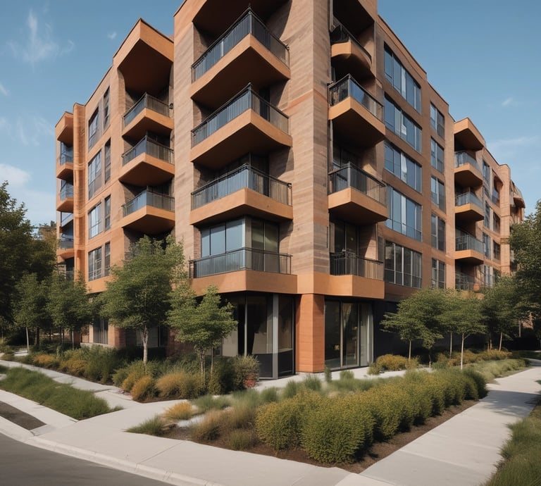 A large advertisement painted on the side of a building promotes painting your property regularly to save money, showing a rustic house silhouette. To the left, a construction site with a demolition crane indicates possible urban development. Shipping containers and a rooftop are visible, suggesting an industrial area.