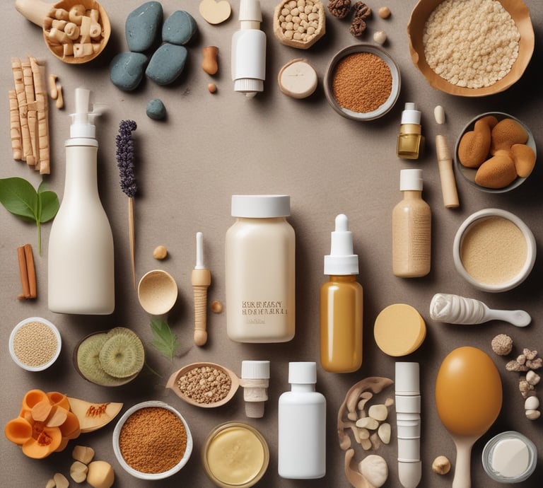 A modern collection of workout merchandise laid out on a minimalist background.